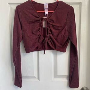 Savage X Fenty Glitter cropped long sleeve front tie top